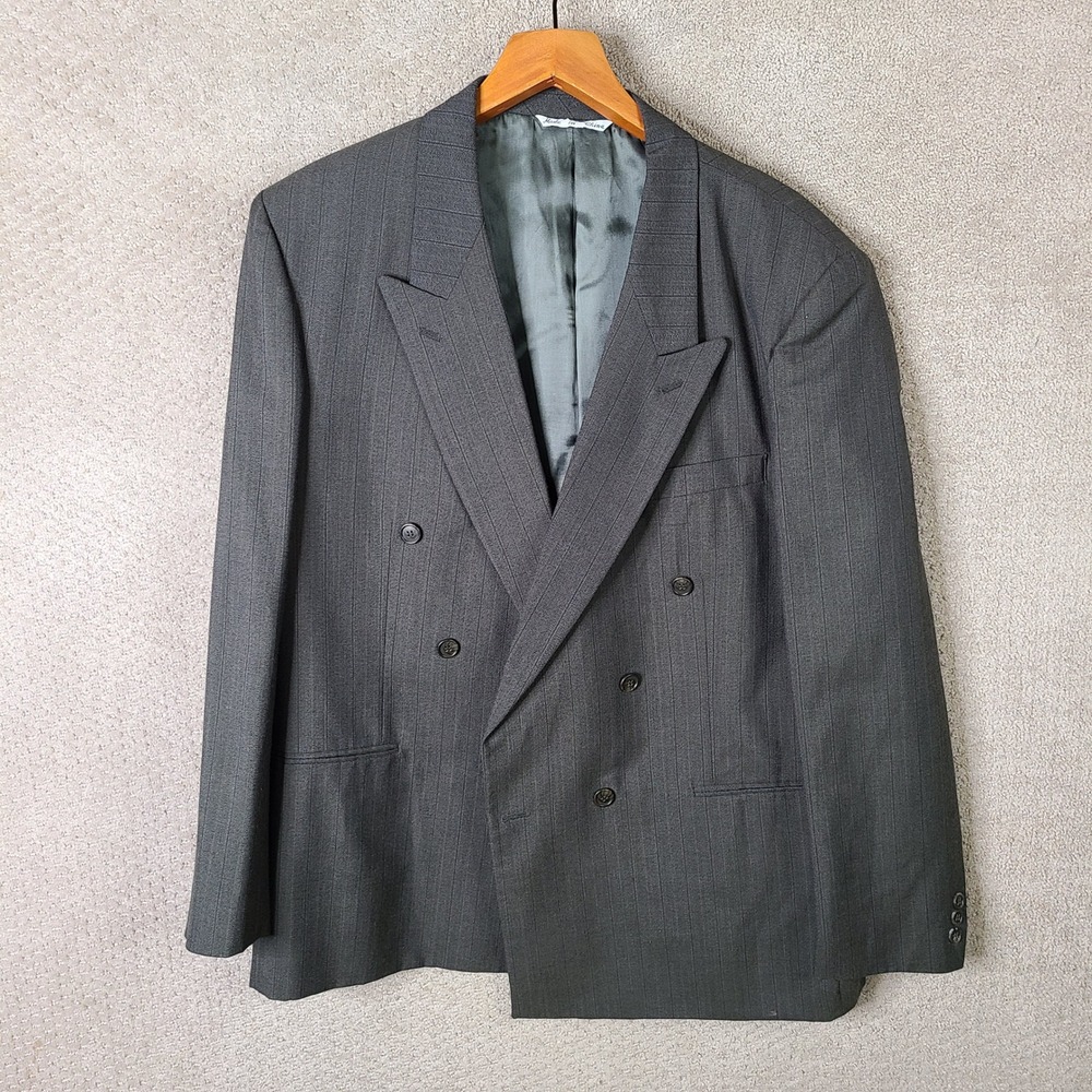 JD Christopher Jacket Mens 44R Gray Striped Blazer Double Breasted Wool Casual